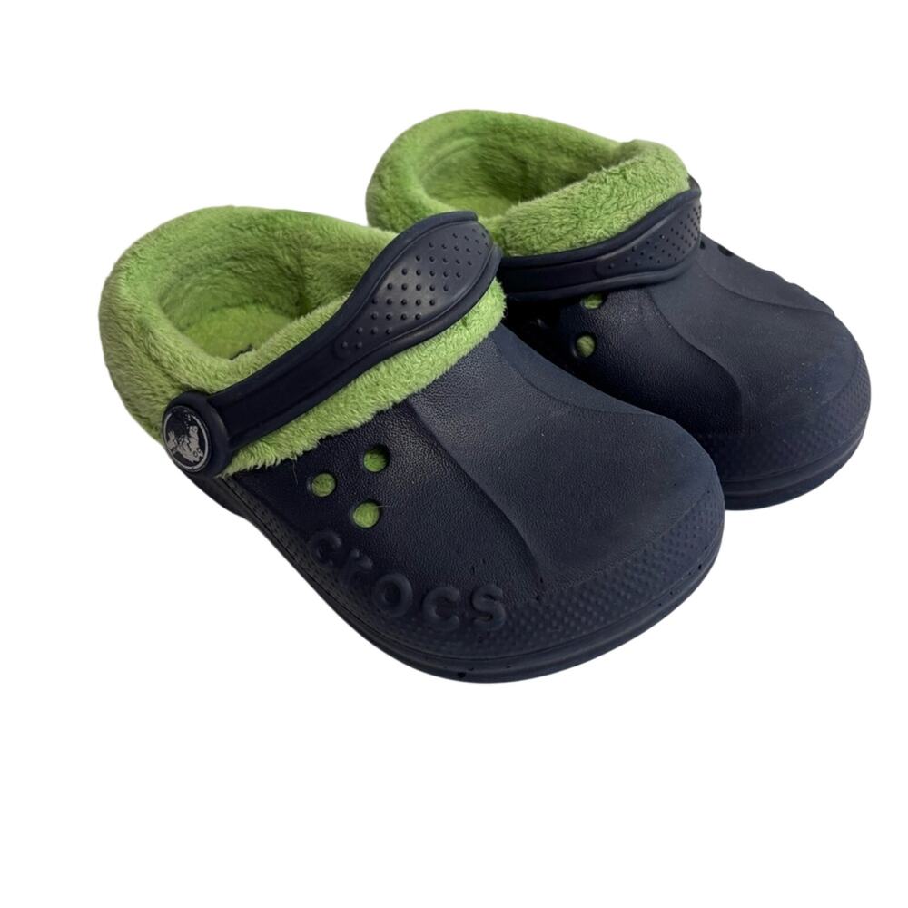 Crocs Fleece Lined Navy Blue & Lime Green Child Size 8/9